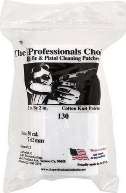 The Professionals Choice 100percent Cotton Knit White Square Patches 2x2 Small 30 cal./7.62mm 130pk - The Professionals Choice