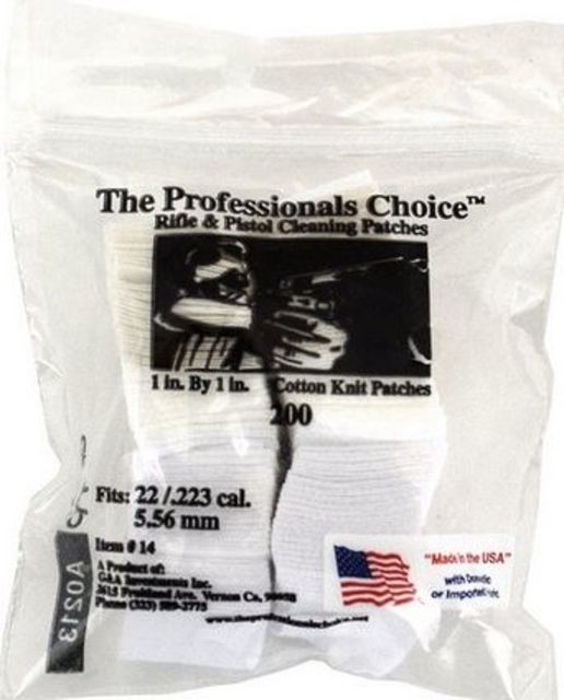 The Professionals Choice 100percent Cotton Knit White Square Patches 1x1 Small 22/.223 cal./5.56mm 200pk - The Professionals Choice