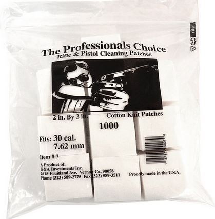 The Professionals Choice 100percent Cotton Knit White Square Patches 2x2 Large 30 cal./62mm 1000pk - The Professionals Choice