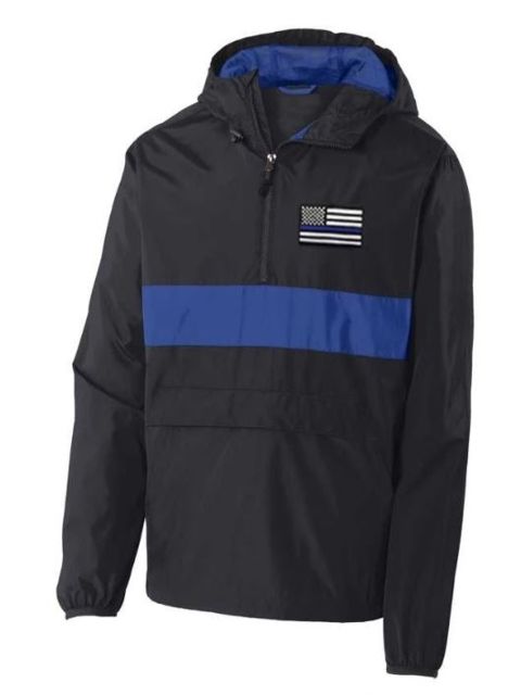 Thin Blue Line 1/2 Zip Hooded - Embroidered Black/blue - FLAG-TBL-12ZIP-HOODED-BLKBLU-XL