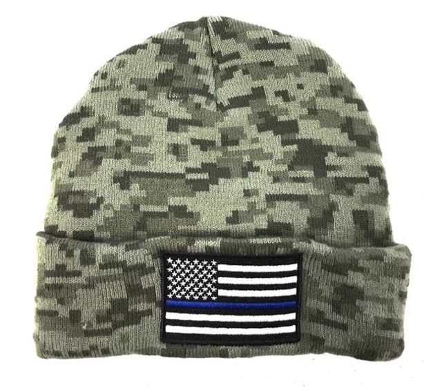 Thin Blue Line Flag Embroidered Beanie Camo