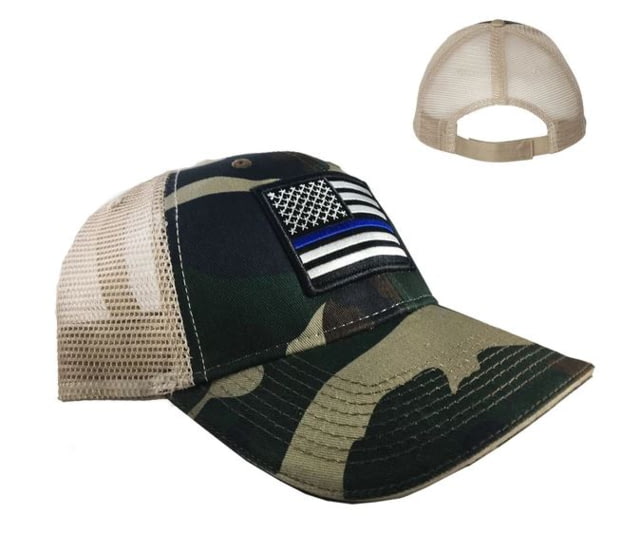 Thin Blue Line Camo Trucker Hat - American Flag Thin Blue Line