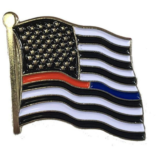 Thin Blue Line Dual American Flag Pin Black - Thin Blue Line