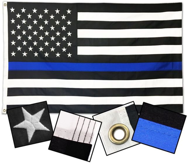 Thin Blue Line Durasleek American Flag Sewn & Embroidered Thin Blue Line - Thin Blue Line