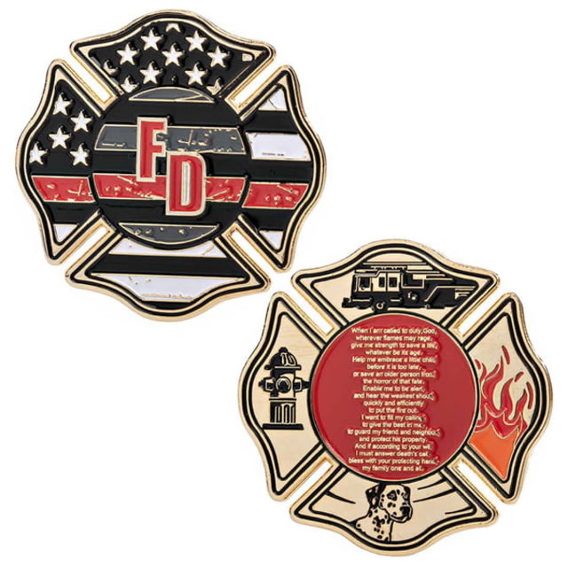 Thin Blue Line Firefighter's Prayer Thin Red Line Challenge Coin 1.75in - Thin Blue Line