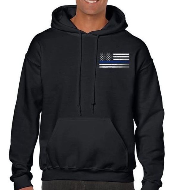 Thin Blue Line Hoodie - American Flag Black