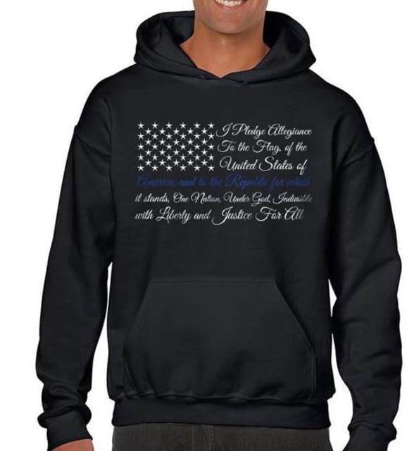 Thin Blue Line Hoodie - Pledge Of Allegiance Flag Black