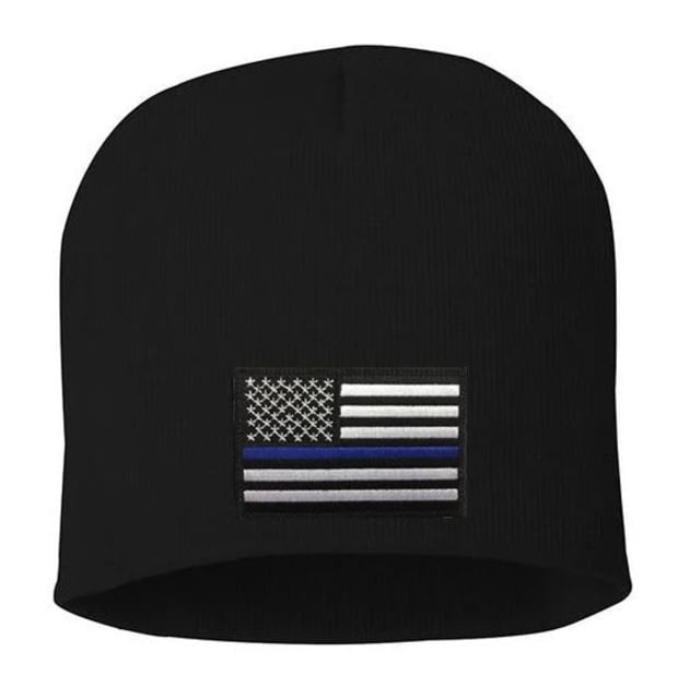 Thin Blue Line Knit Beanie 8 Inch Black