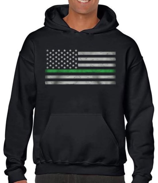 Thin Blue Line Men's Hoodie - Classic Thin Green Line Black
