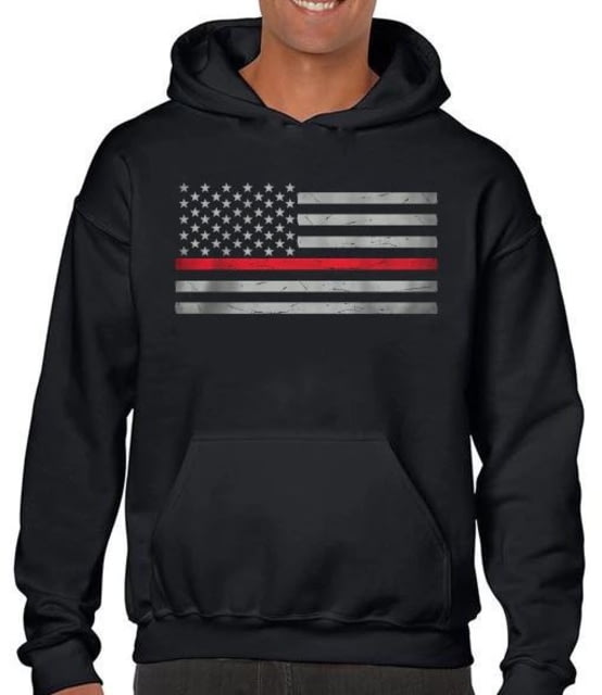 Thin Blue Line Men's Hoodie - Classic Thin Red Line Black