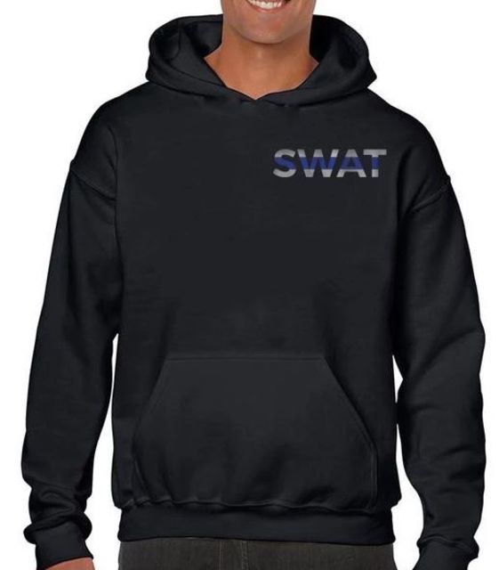 Thin Blue Line Men's Hoodie - Swat Black