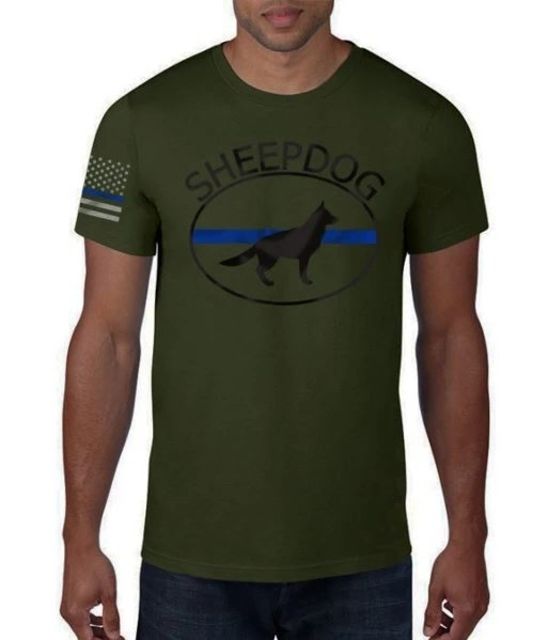 Thin Blue Line Men's T-shirt - Sheepdog Green