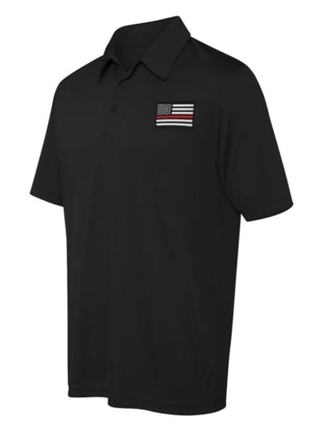 Thin Blue Line Polyester Sport Polo - Embroidered Thin Red Line American Flag Black