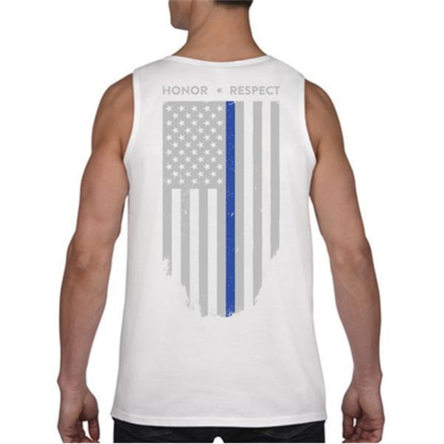 Thin Blue Line American Flag Honor & Respect Tank - Mens Large White