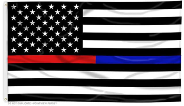 Thin Blue Line Thin Red Line & Dual American Flag 3 X 5 Ft - Thin Blue Line