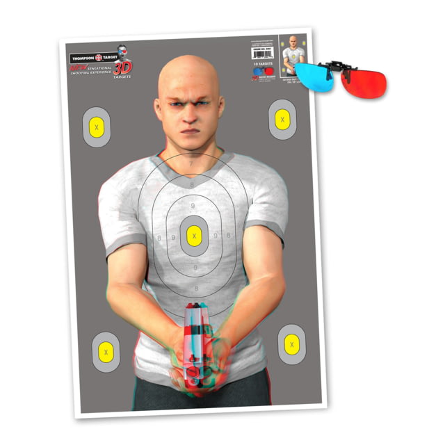 Thompson Target 3D Bad Guy Life-Size 25x38in 3D Paper Targets W/3D Glasses 10 Pack Grey 2XL - Thompson Target