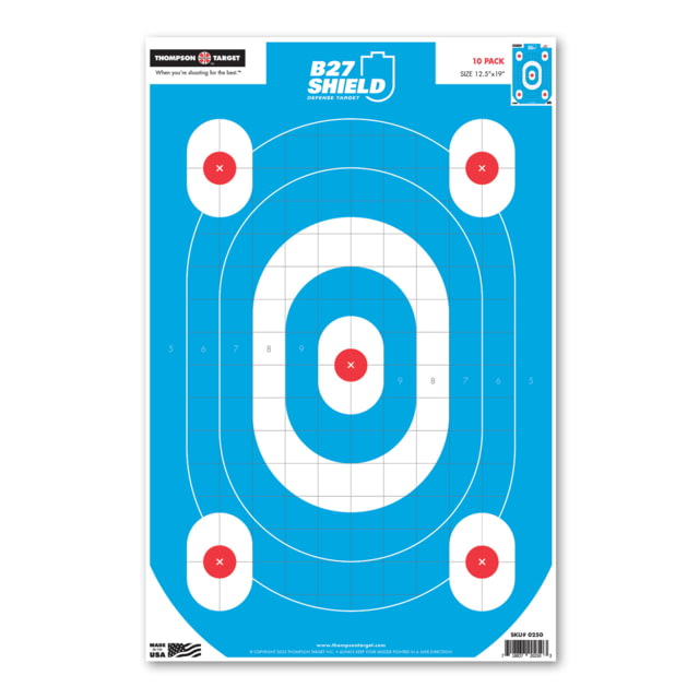Thompson Target B27 Shield 12.5x19in Gun Training Shooting Targets 30 Pack Blue Large - Thompson Target