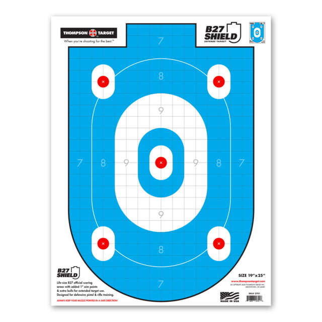 Thompson Target B27-Shield Defense Training - 19x25in Paper Shooting Targets 100 Pack Blue Extra Large - Thompson Target