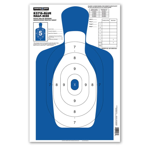Thompson Target B27Q Blue Half-Size 12.5x19in Human Silhouette Targets 30 Pack Blue Large - Thompson Target