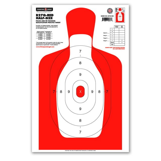 Thompson Target B27Q Red Half-Size 12.5x19in Human Silhouette Targets 30 Pack Red Large - Thompson Target