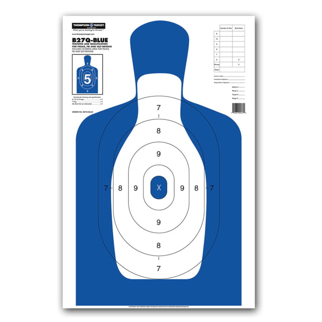 Thompson Target B27Q Silhouette Qualification Shooting Targets - 25x38in 25 Pack Blue 2XL - Thompson Target
