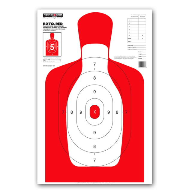 Thompson Target B27Q Silhouette Qualification Shooting Targets - 25x38in 25 Pack Red 2XL - Thompson Target