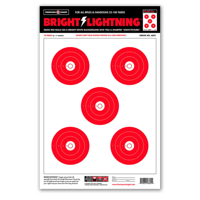 Thompson Target Bright Lightning 12.5x19in Paper Shooting Targets 30 Pack Red Large - Thompson Target