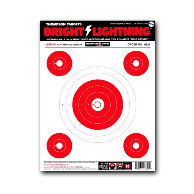 Thompson Target Bright Lightning 9x12in Paper Shooting Targets 50 Pack Red Small 50 - Thompson Target