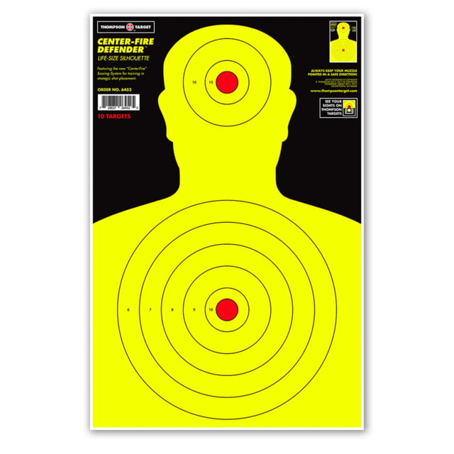 Thompson Target Center-Fire Life Size 12.5x19in Silhouette Paper Shooting Targets 100 Pack Yellow Large - Thompson Target