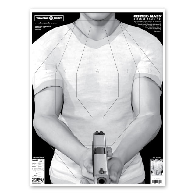 Thompson Target Center-Mass Life-Size Defense Training 19x25in Economy Paper Targets 100 Pack Black Extra Large - Thompson Target