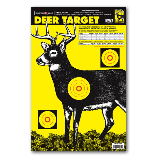 Thompson Target Deer 12.5x19in Paper Hunting Shooting Targets 100 Pack Yellow Large - Thompson Target
