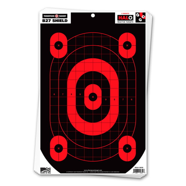 Thompson Target HALO B27-SHIELD Defensive Training Reactive Splatter Targets 12.5x19 50 Pack Black/Red Large - Thompson Target