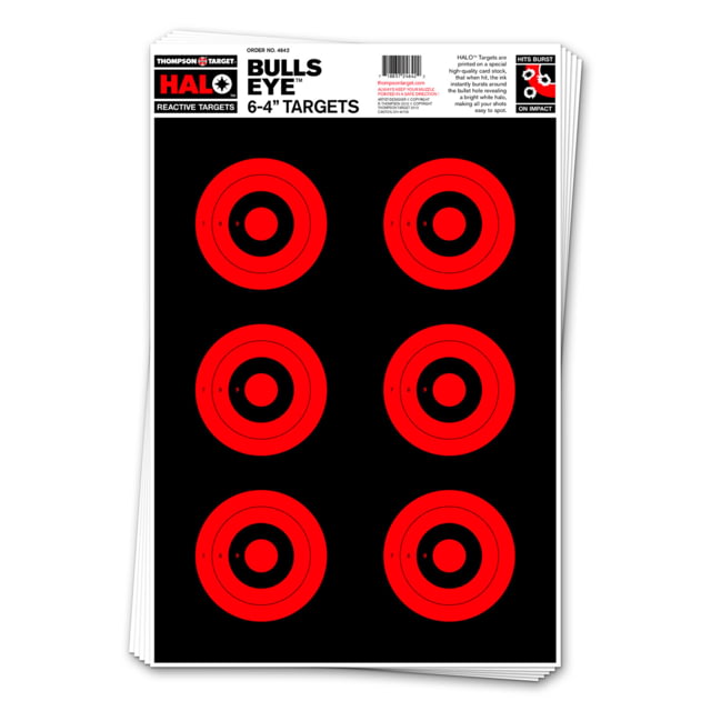 Thompson Target HALO Bullseye 6-4in Reactive Splatter Targets 12.5x19 50 Pack Black/Red Large - Thompson Target