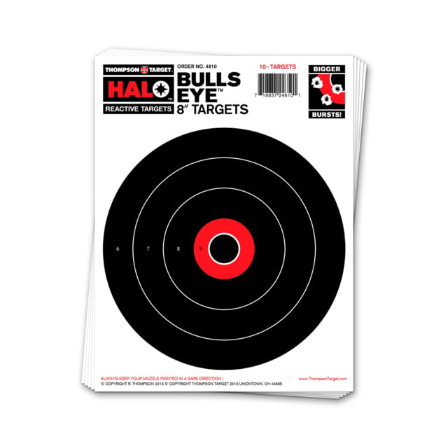 Thompson Target HALO Bullseye 8in Reactive Splatter Targets 8.5x11 20 Pack Black/Red Small - Thompson Target