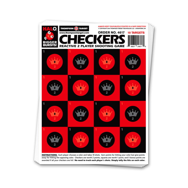 Thompson Target HALO Checkers Reactive Splatter Shooting Game Targets 8.5x11 20 Pack Black/Red Small - Thompson Target