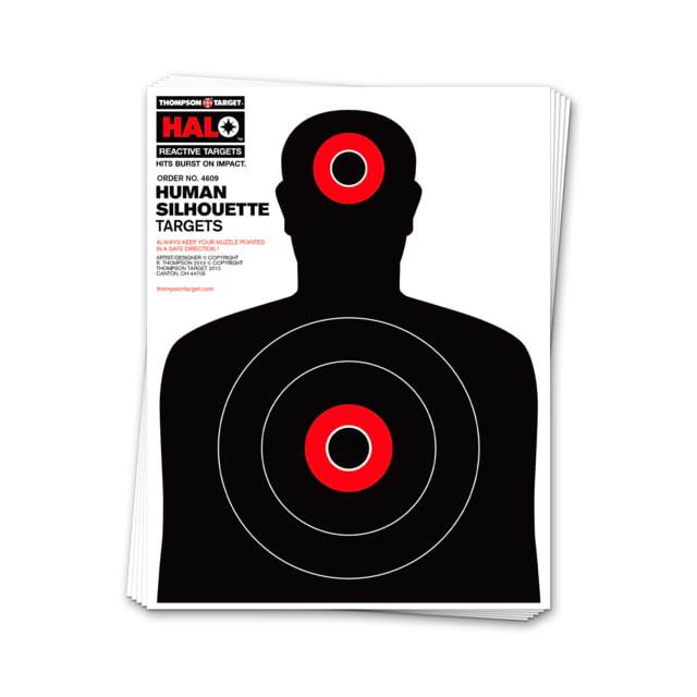 Thompson Target HALO Human Silhouette Reactive Splatter Targets 8.5x11in 20 Pack Black/Red Small - Thompson Target