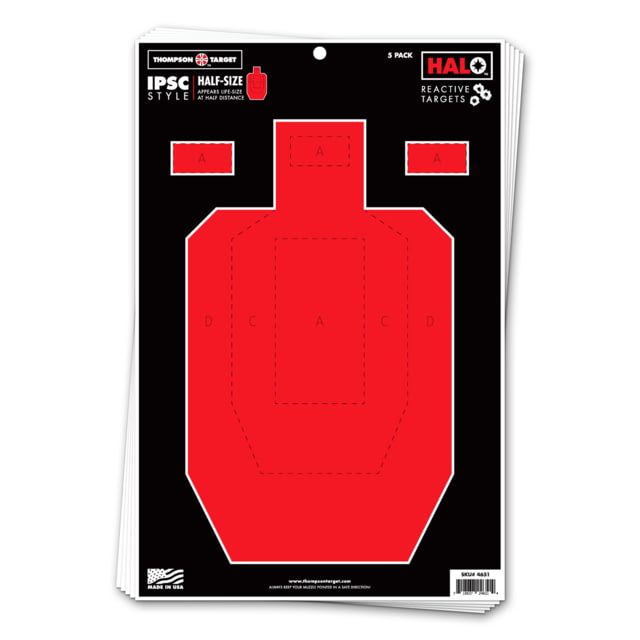 Thompson Target HALO IPSC Style Half-Size Reactive Splatter Targets 12.5x19 50 Pack Black/Red Large - Thompson Target