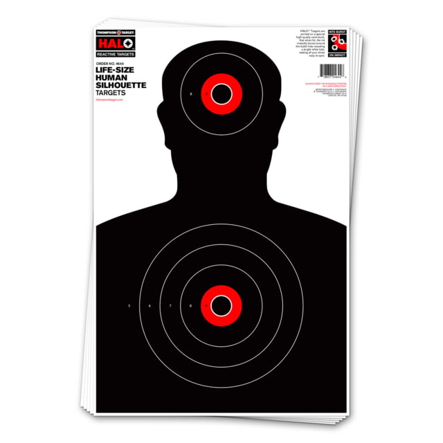 Thompson Target HALO Life-Size Silhouette Reactive Splatter Shooting Targets 12.5x19 10 Pack Black/Red Large - Thompson Target