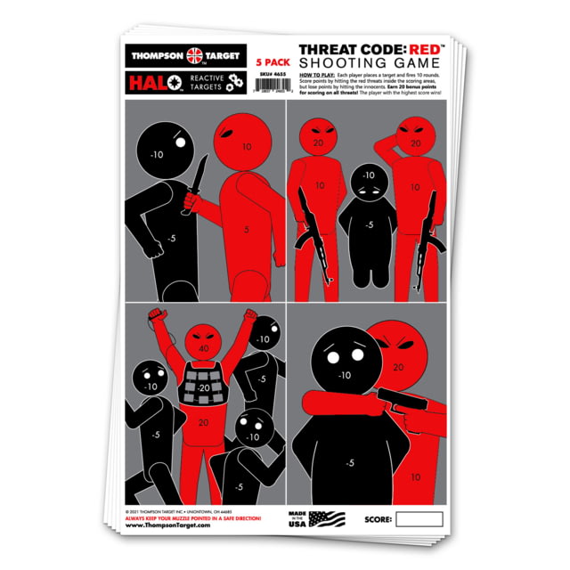 Thompson Target HALO Threat Code Red Reactive Splatter Shooting Game Targets 12.5x19 50 Pack Black/Red Large - Thompson Target
