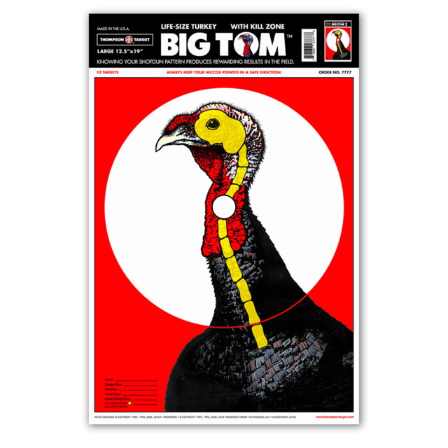 Thompson Target Life-Size Turkey Paper Hunting Targets 12.5x19 100 Pack Red Large - Thompson Target