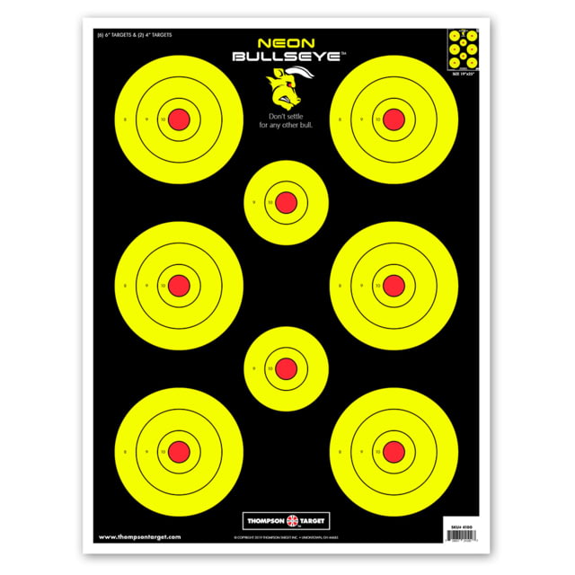 Thompson Target Neon Bullseye Ultra Bright Paper Shooting Targets 19x25 100 Pack Yellow Extra Large - Thompson Target