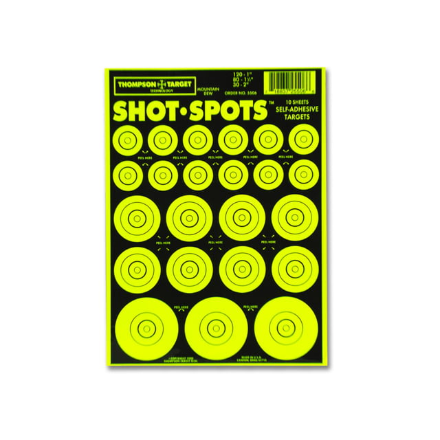 Thompson Target Shot Spots Orange 6.5x9in Adhesive Target Paster Bullseyes 30 Pack Green XS - Thompson Target