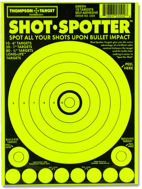 Thompson Target Shot Spotter 6.5x9 Adhesive Peel & Stick Targets 25 Pack Green Extra Small - Thompson Target
