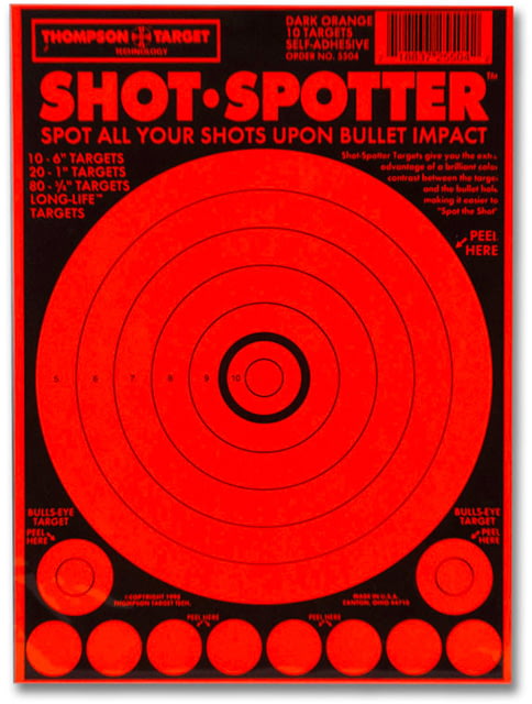 Thompson Target Shot Spotter 6.5x9 Adhesive Peel & Stick Targets 25 Pack Orange Extra Small - Thompson Target