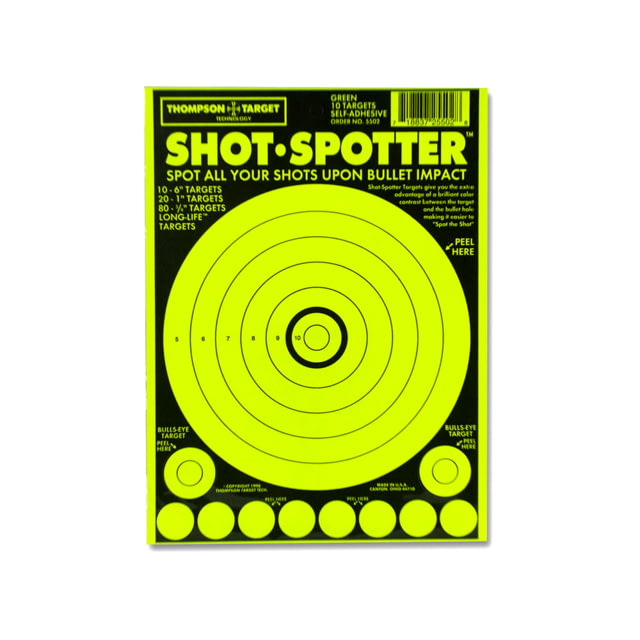 Thompson Target Shot Spotter 6.5x9in Adhesive Peel & Stick Targets 30 Pack Green XS - Thompson Target