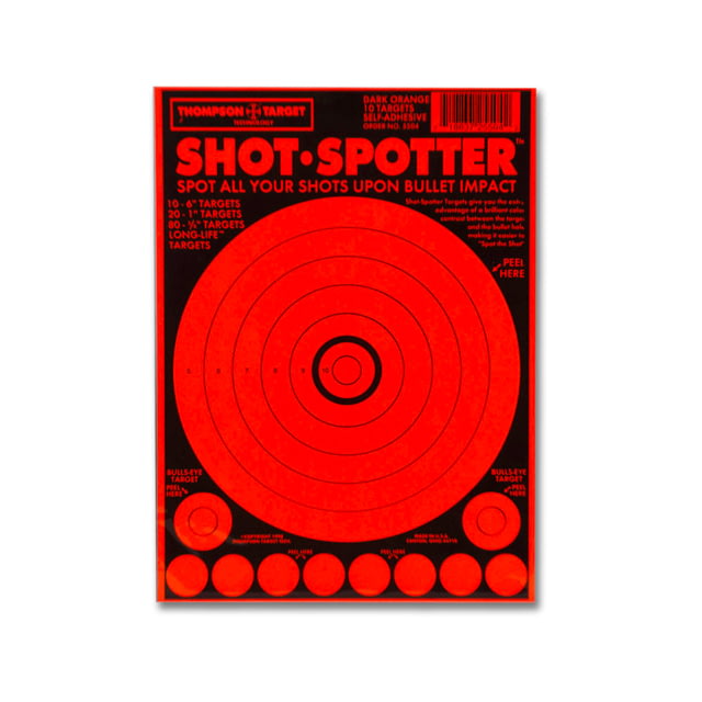 Thompson Target Shot Spotter 6.5x9in Adhesive Peel & Stick Targets 30 Pack Orange XS - Thompson Target