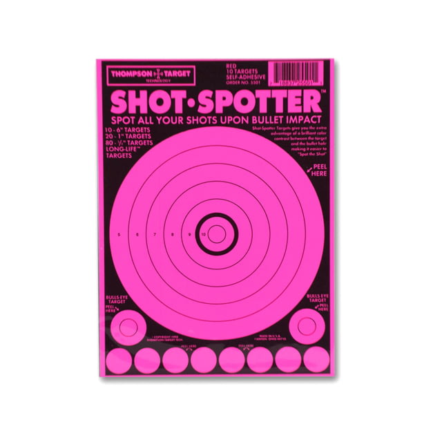 Thompson Target Shot Spotter 6.5x9in Adhesive Peel & Stick Targets 30 Pack Pink XS - Thompson Target