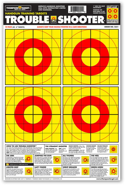 Thompson Target Trouble-Shooter Handgun Diagnostic 12.5x19 Paper Shooting Targets 25 Pack Yellow Large - Thompson Target