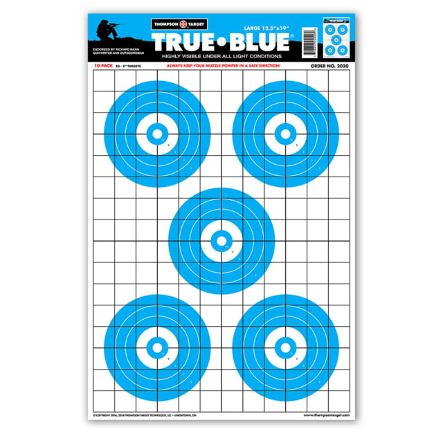 Thompson Target True Blue High Visibility 12.5x19 Paper Shooting Targets 100 Pack Blue Large - Thompson Target