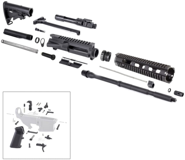 Tiger Rock AR-15 Rifle Build Kit BCG LPK and Stock Kit 5.56mm 17in 16in Barrel M4 A2/Gov Carbine 1x8 1/2x28 10in Quad Rail Handguard Brake Nitride - Tiger Rock